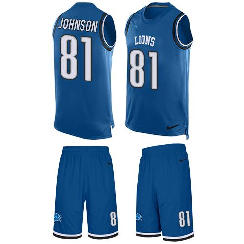 Nike Lions #81 Calvin Johnson Blue Team Color Men's Stitched NFL Limited Tank Top Suit Jersey - Click Image to Close